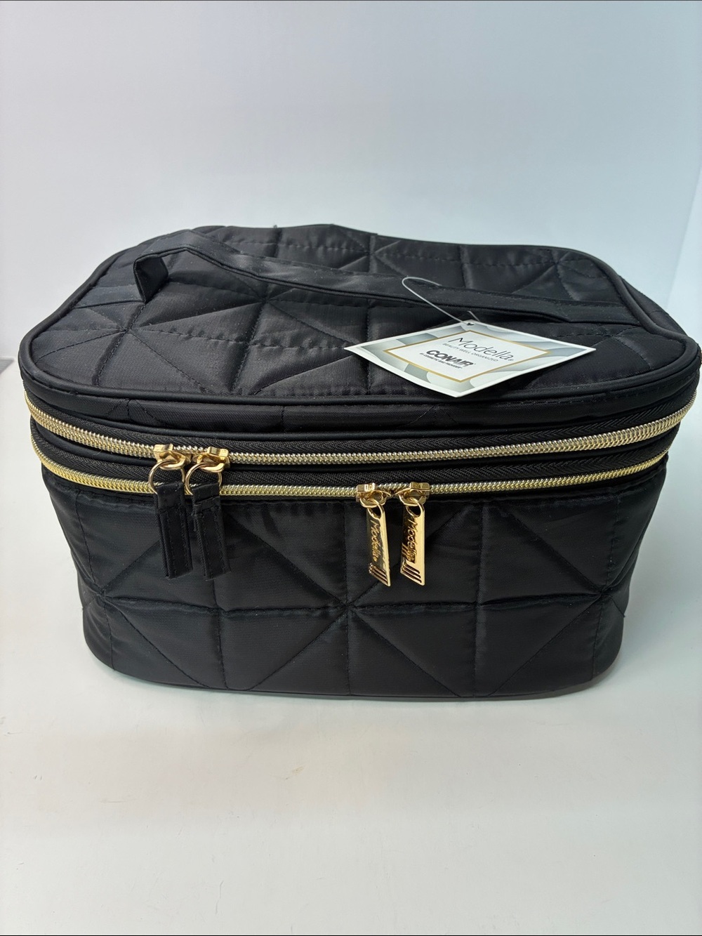 💜Quilted Black Cosmetic Train Case with Gold Zippers